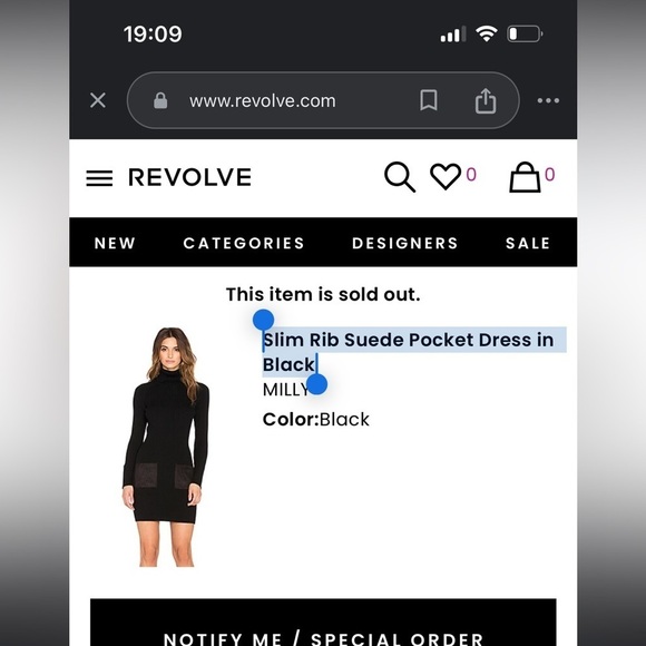 Milly x REVOLVE Slim Rib Suede Pocket Turtleneck Mini Dress in Black Small - Picture 2 of 9